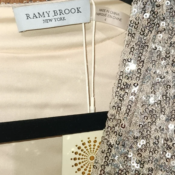 Ramy Brook Champagne Long Sleeve Sequin Mini Dress - Picture 3 of 9